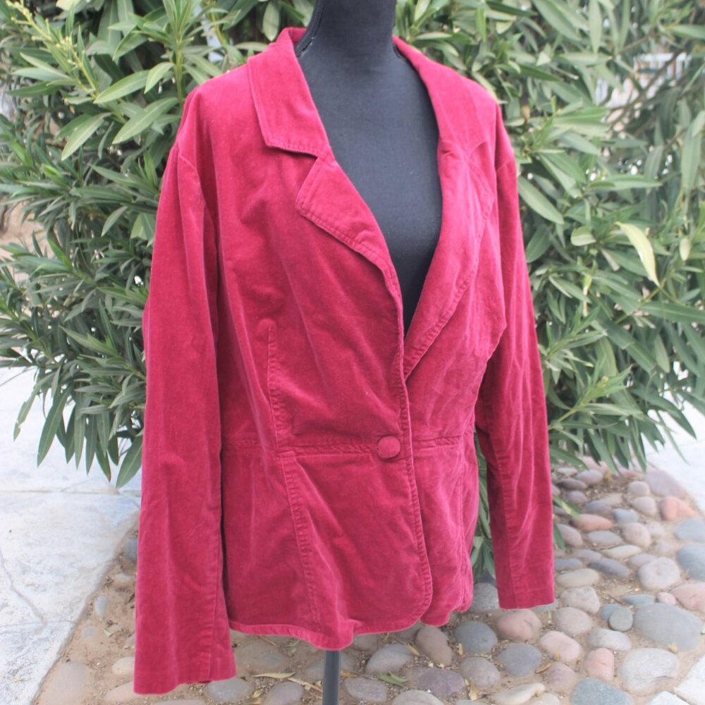 Tee Co. Red Corduroy Blazer Woman Size 2X Button Front Long Sleeve Collared